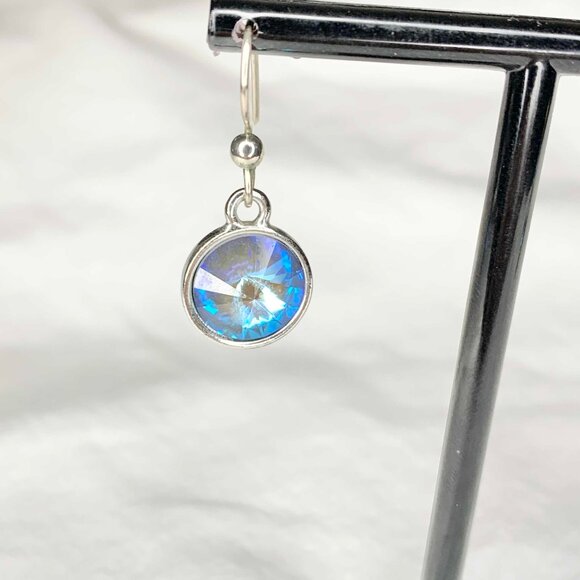 VTG Aurora Borealis Crystal Drop Earrings Sunburst Back Handmade Dangle Jewelry - Picture 2 of 6